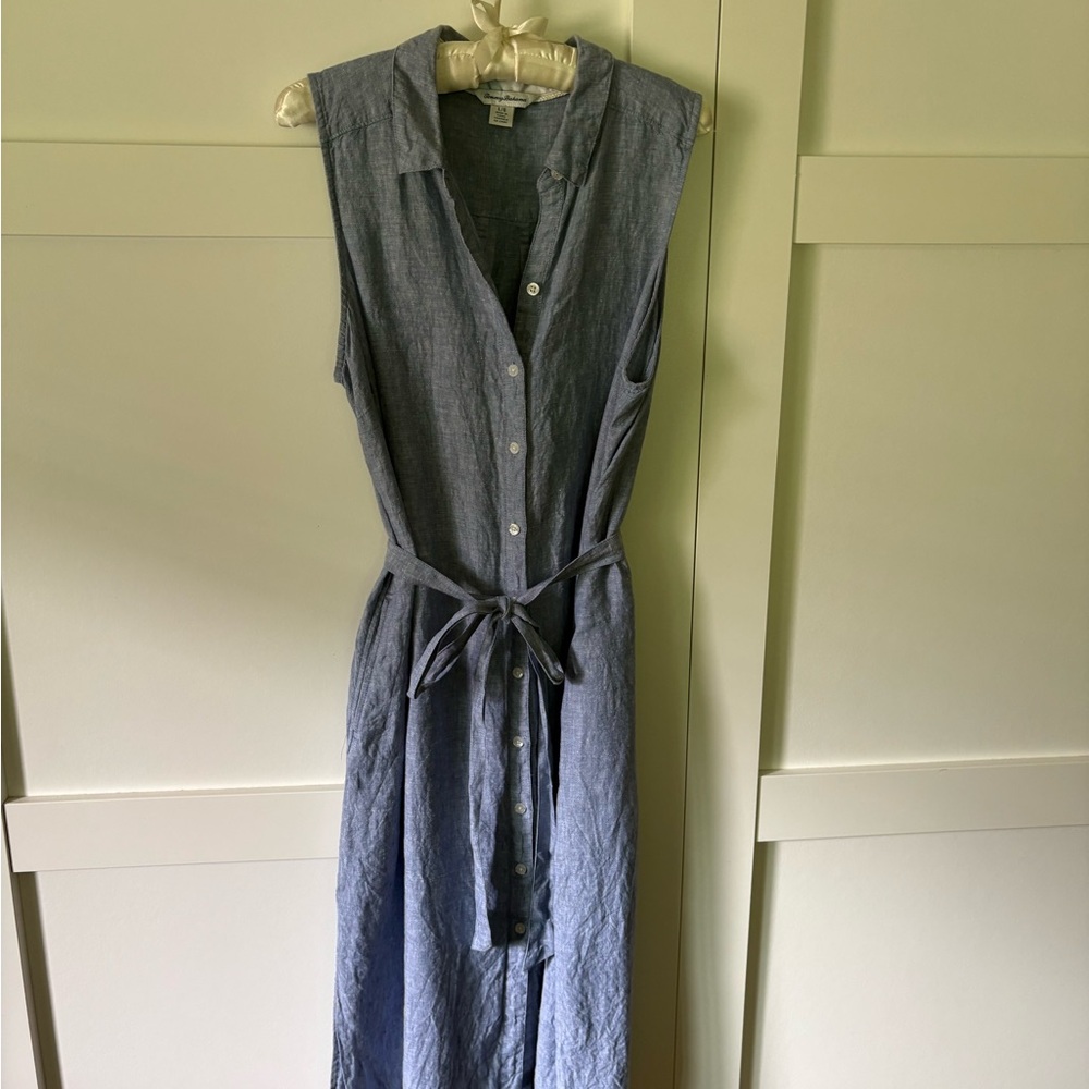 Tommy Bahama Chambray Blue Sleeveless Button-Front Dress